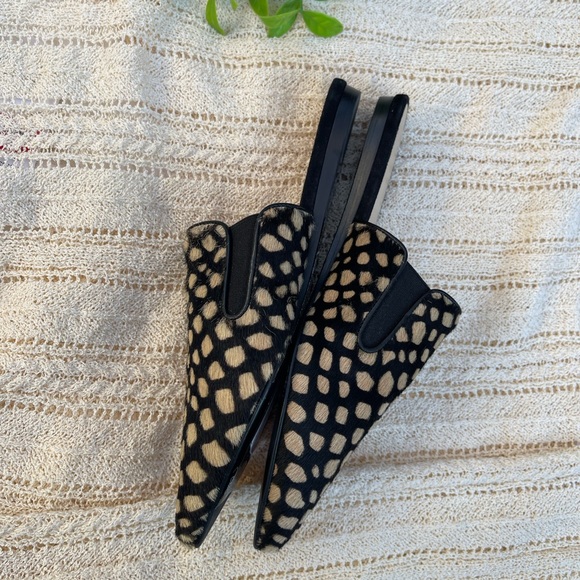 JENNY KAYNE shearling black tan giraffe mule Made in Italy size 35 Brand new - Picture 12 of 15